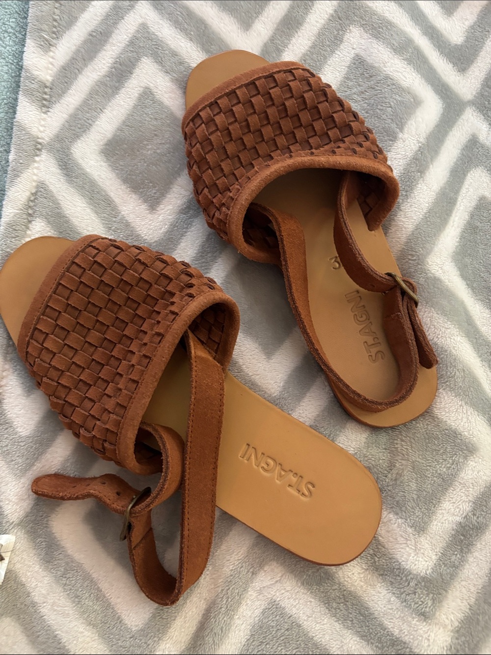 St. Agni Brown Woven Suede Slide Sandals